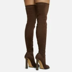 EGO Mamba Round Block Heel Over The Knee Thigh High Long Boot In Brown Faux Suede -EGO Sales Store 28 10 22 fw23573 sq