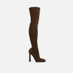 EGO Mamba Round Block Heel Over The Knee Thigh High Long Boot In Brown Faux Suede -EGO Sales Store 28 10 22 fw23574 sq