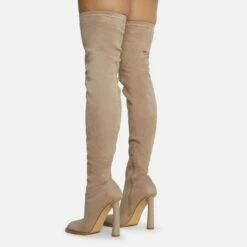 EGO Mamba Round Block Heel Over The Knee Thigh High Long Boot In Nude Faux Suede -EGO Sales Store 28 10 22 fw23578 sq
