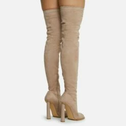 EGO Mamba Round Block Heel Over The Knee Thigh High Long Boot In Nude Faux Suede -EGO Sales Store 28 10 22 fw23579 sq
