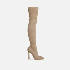 EGO Mamba Round Block Heel Over The Knee Thigh High Long Boot In Nude Faux Suede -EGO Sales Store 28 10 22 fw23580 sq