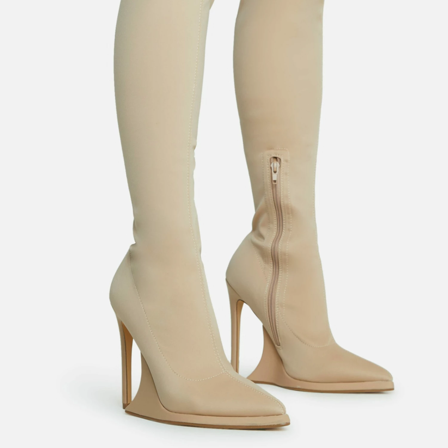 EGO Scream Pointed Toe Statement Platform Stiletto Heel Over The Knee Thigh High Long Boot In Nude Lycra 4 EGO Scream Pointed Toe Statement Platform Stiletto Heel Over The Knee Thigh High Long Boot In Nude Lycra - Image 2