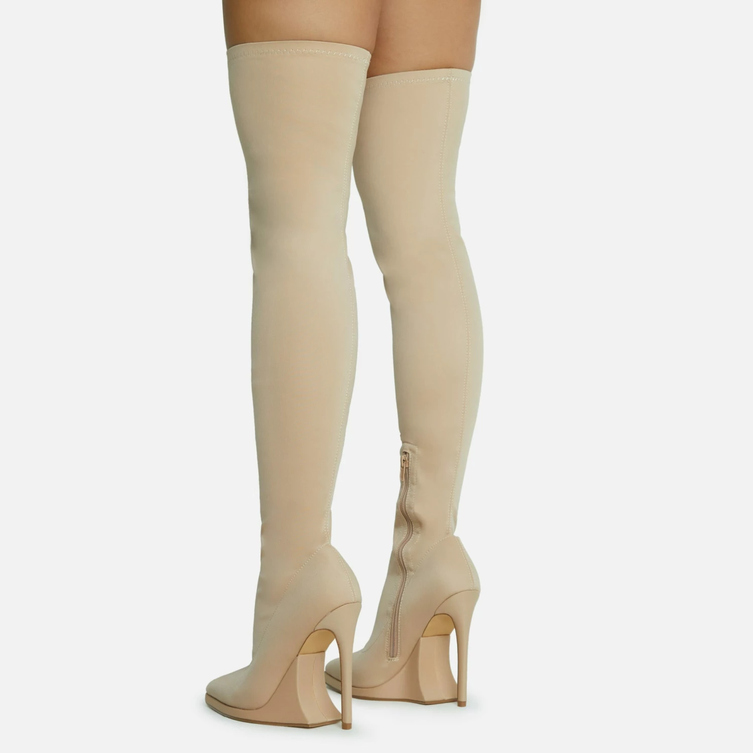 EGO Scream Pointed Toe Statement Platform Stiletto Heel Over The Knee Thigh High Long Boot In Nude Lycra 5 EGO Scream Pointed Toe Statement Platform Stiletto Heel Over The Knee Thigh High Long Boot In Nude Lycra - Image 3