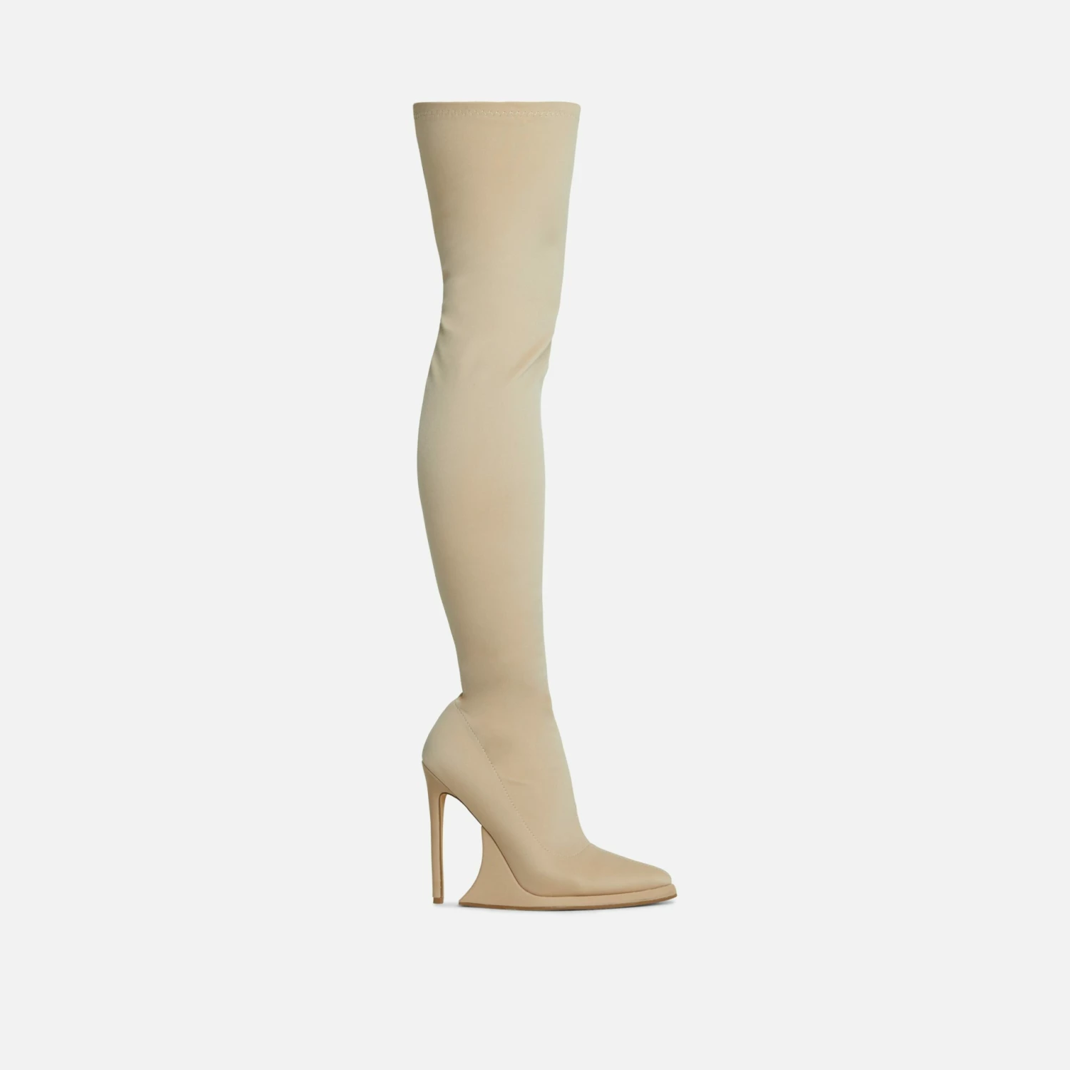 EGO Scream Pointed Toe Statement Platform Stiletto Heel Over The Knee Thigh High Long Boot In Nude Lycra 7 EGO Scream Pointed Toe Statement Platform Stiletto Heel Over The Knee Thigh High Long Boot In Nude Lycra - Image 5