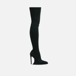 EGO Scream Pointed Toe Statement Platform Stiletto Heel Over The Knee Thigh High Long Boot In Black Lycra -EGO Sales Store 28 10 22 fw23598 sq