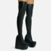 EGO Alucard Square Toe Chunky Platform Wedge Over The Knee Thigh High Sock Boot In Black Faux Leather -EGO Sales Store 28 10 22 fw23600 sq