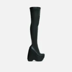 EGO Alucard Square Toe Chunky Platform Wedge Over The Knee Thigh High Sock Boot In Black Faux Leather -EGO Sales Store 28 10 22 fw23605 sq