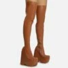 EGO Alucard Square Toe Chunky Platform Wedge Over The Knee Thigh High Sock Boot In Tan Brown Faux Leather -EGO Sales Store 28 10 22 fw23612 sq