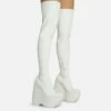EGO Alucard Square Toe Chunky Platform Wedge Over The Knee Thigh High Sock Boot In Cream Faux Leather -EGO Sales Store 28 10 22 fw23618 sq