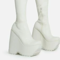 EGO Alucard Square Toe Chunky Platform Wedge Over The Knee Thigh High Sock Boot In Cream Faux Leather 8 EGO Alucard Square Toe Chunky Platform Wedge Over The Knee Thigh High Sock Boot In Cream Faux Leather -EGO Sales Store 28 10 22 fw23620 sq