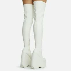 EGO Alucard Square Toe Chunky Platform Wedge Over The Knee Thigh High Sock Boot In Cream Faux Leather 10 EGO Alucard Square Toe Chunky Platform Wedge Over The Knee Thigh High Sock Boot In Cream Faux Leather -EGO Sales Store 28 10 22 fw23622 sq