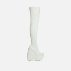 EGO Alucard Square Toe Chunky Platform Wedge Over The Knee Thigh High Sock Boot In Cream Faux Leather 11 EGO Alucard Square Toe Chunky Platform Wedge Over The Knee Thigh High Sock Boot In Cream Faux Leather -EGO Sales Store 28 10 22 fw23623 sq