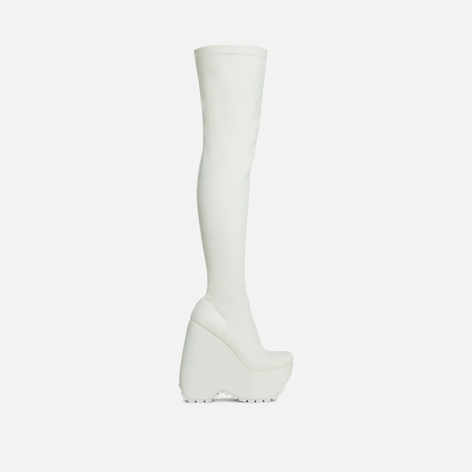 EGO Alucard Square Toe Chunky Platform Wedge Over The Knee Thigh High Sock Boot In Cream Faux Leather 7 EGO Alucard Square Toe Chunky Platform Wedge Over The Knee Thigh High Sock Boot In Cream Faux Leather - Image 5