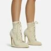 EGO Porto-Bonito Lace Up Pointed Toe Statement Platform Stiletto Heel Ankle Boot In Cream Faux Suede -EGO Sales Store 28 10 22 fw23635 sqv2