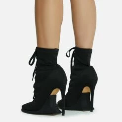 EGO Porto-Bonito Lace Up Pointed Toe Statement Platform Stiletto Heel Ankle Boot In Black Faux Suede -EGO Sales Store 28 10 22 fw23642 sq