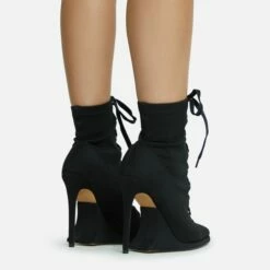 EGO Porto-Bonito Lace Up Pointed Toe Statement Platform Stiletto Heel Ankle Boot In Black Faux Suede -EGO Sales Store 28 10 22 fw23643 sq