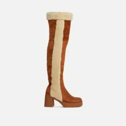 EGO Top-Tier Faux Shearling Detail Over The Knee Thigh High Long Boot In Tan Brown Faux Suede -EGO Sales Store 28 10 22 fw23651 sq