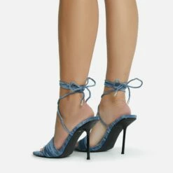EGO Tribute-To Lace Up Open Square Toe Stiletto Heel In Blue Velvet -EGO Sales Store 28 10 22 fw23736 sq