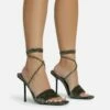 EGO Tribute-To Lace Up Open Square Toe Stiletto Heel In Khaki Green Velvet -EGO Sales Store 28 10 22 fw23738 sq