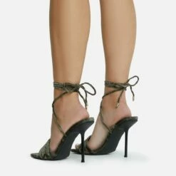 EGO Tribute-To Lace Up Open Square Toe Stiletto Heel In Khaki Green Velvet -EGO Sales Store 28 10 22 fw23741 sq