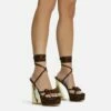 EGO Driving-Me-Crazy Lace Up Bow Detail Platform Metallic Flared Block Heel In Leopard Print Faux Suede -EGO Sales Store 28 10 22 fw23782 sq
