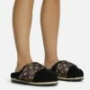 EGO Pillow-Talk Printed Velcro Strap Closed Toe Slip-On Flat Mule In Black Faux Shearling -EGO Sales Store 28 10 22 fw23807 sq