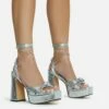 EGO Pink-Lady Lace Up Knotted Strap Detail Platform Block Heel In Silver Faux Leather -EGO Sales Store 28 10 22 fw23883 sq