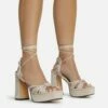 EGO Pink-Lady Lace Up Knotted Strap Detail Platform Block Heel In Nude Faux Suede -EGO Sales Store 28 10 22 fw23893 sq
