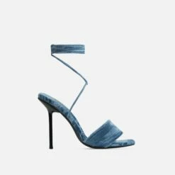 EGO Tribute-To Lace Up Open Square Toe Stiletto Heel In Blue Velvet -EGO Sales Store 28 10 22 fw24008 sq