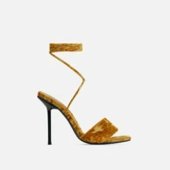 EGO Tribute-To Lace Up Open Square Toe Stiletto Heel In Mustard Velvet -EGO Sales Store 28 10 22 fw24010 sq