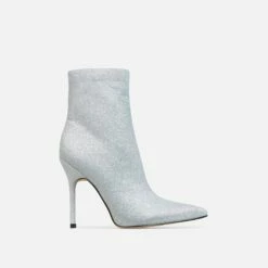 EGO Devoted Pointed Toe Stiletto Heel Ankle Boot In Silver Glitter -EGO Sales Store 28 10 22 fw24051 sq