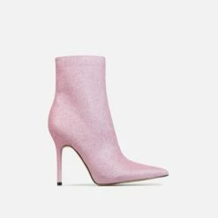 EGO Devoted Pointed Toe Stiletto Heel Ankle Boot In Pink Glitter -EGO Sales Store 28 10 22 fw24052 sq