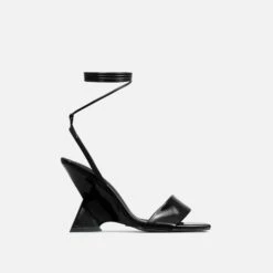 EGO Crashing Lace Up Square Toe Cut Out Wedge Heel In Black Patent -EGO Sales Store 28 10 22 fw24058 3 sq