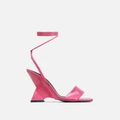EGO Crashing Lace Up Square Toe Cut Out Wedge Heel In Pink Patent -EGO Sales Store 28 10 22 fw24058 sq