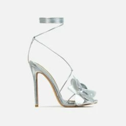 EGO Blooming Lace Up Flower Detail Platform Stiletto Heel In Silver Faux Leather -EGO Sales Store 28 10 22 fw24060 sq