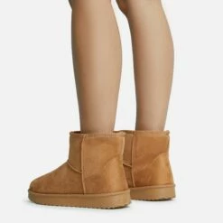 EGO Sable Faux Fur Lining Ankle Boot In Chestnut Brown Faux Suede -EGO Sales Store 28 10 22 fw25797 sq