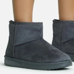 EGO Sable Faux Fur Lining Ankle Boot In Dark Grey Faux Suede -EGO Sales Store 28 10 22 fw25806 sq