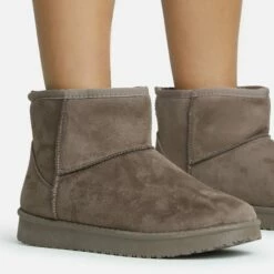 EGO Sable Faux Fur Lining Ankle Boot In Taupe Brown Faux Suede -EGO Sales Store 28 10 22 fw25816 sq