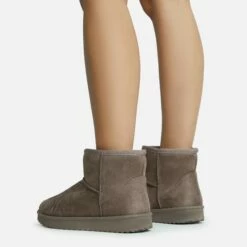 EGO Sable Faux Fur Lining Ankle Boot In Taupe Brown Faux Suede -EGO Sales Store 28 10 22 fw25817 sq