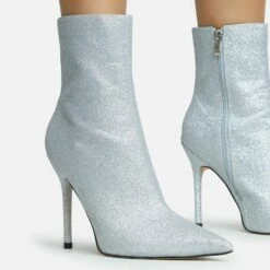EGO Devoted Pointed Toe Stiletto Heel Ankle Boot In Silver Glitter -EGO Sales Store 28 10 22 fw25826 sq