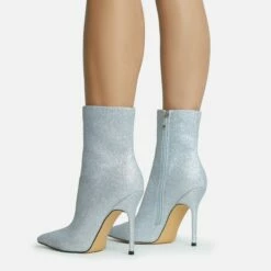 EGO Devoted Pointed Toe Stiletto Heel Ankle Boot In Silver Glitter -EGO Sales Store 28 10 22 fw25827 sq