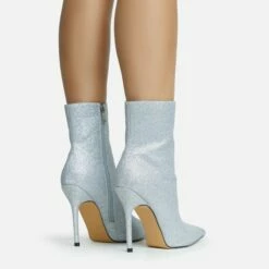 EGO Devoted Pointed Toe Stiletto Heel Ankle Boot In Silver Glitter -EGO Sales Store 28 10 22 fw25828 sq