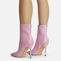 EGO Devoted Pointed Toe Stiletto Heel Ankle Boot In Pink Glitter -EGO Sales Store 28 10 22 fw25832 sq