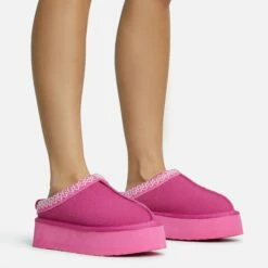 EGO Tazmin Aztec Detail Faux Fur Lining Platform Slipper In Pink Faux Suede -EGO Sales Store 28 10 22 fw25859 sq