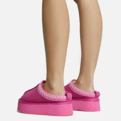 EGO Tazmin Aztec Detail Faux Fur Lining Platform Slipper In Pink Faux Suede -EGO Sales Store 28 10 22 fw25862 sq