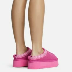 EGO Tazmin Aztec Detail Faux Fur Lining Platform Slipper In Pink Faux Suede -EGO Sales Store 28 10 22 fw25863 sq