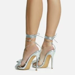 EGO Blooming Lace Up Flower Detail Platform Stiletto Heel In Silver Faux Leather -EGO Sales Store 28 10 22 fw25883 sq
