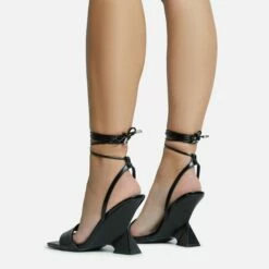 EGO Crashing Lace Up Square Toe Cut Out Wedge Heel In Black Patent -EGO Sales Store 28 10 22 fw25893 sq