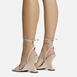 EGO Crashing Lace Up Square Toe Cut Out Wedge Heel In Nude Patent -EGO Sales Store 28 10 22 fw25898 sq
