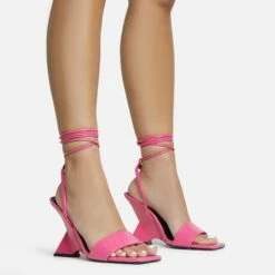 EGO Crashing Lace Up Square Toe Cut Out Wedge Heel In Pink Patent